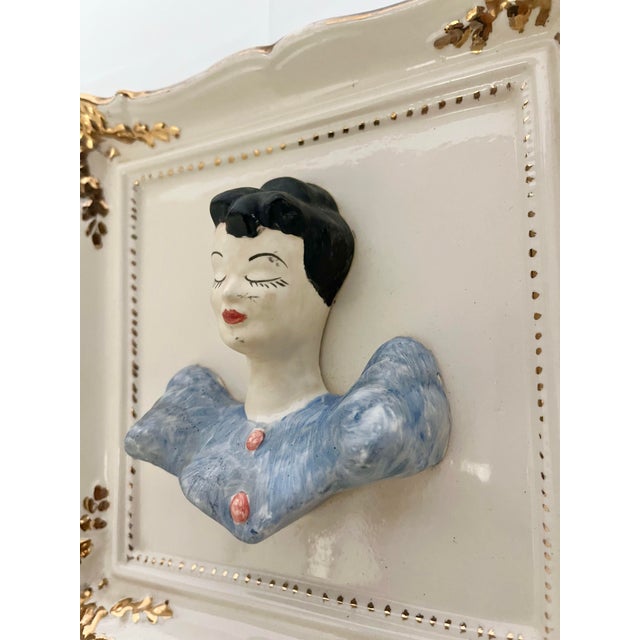 Cream Unique Vintage Porcelain Man & Woman Wall Plaques - A Pair For Sale - Image 8 of 11