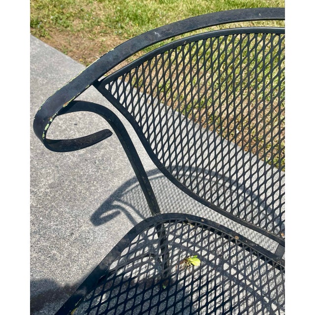 Mid 20th Century Wrought Iron Russell Woodard Pinecrest Barrel Back Mesh Pair of Chairs For Sale - Image 6 of 12