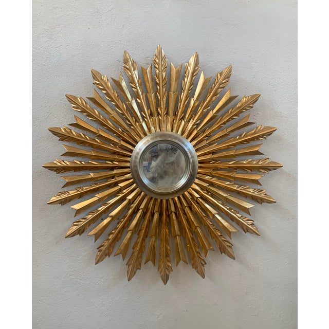 Mid 20th Century Sunburst Carved Silver and Gold Mirror Chairish