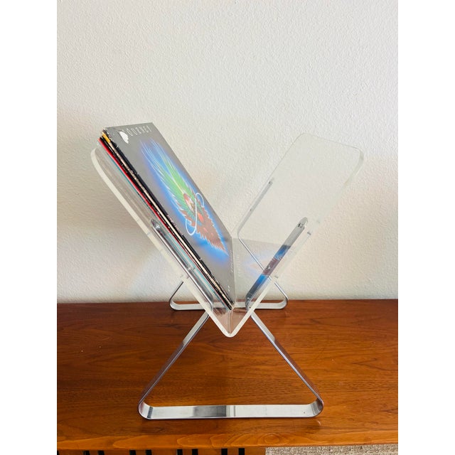 1970s Milo Baughman Style Chrome and Lucite Magazine Holder For Sale In Sacramento - Image 6 of 12