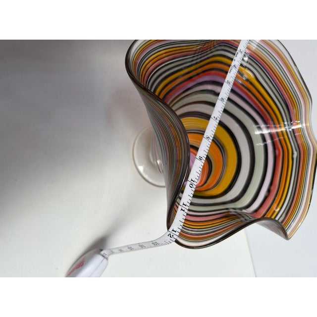 Modern Jozefina Hand-Blown 9” inch Havana Wave Art Glass Vase with Rainbow Cane Swirl For Sale - Image 3 of 9