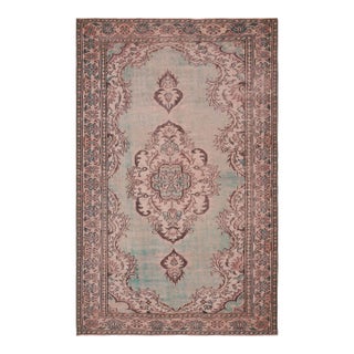 1970s Vintage Turkish Handmade Wool Cotton Green Area Rug For Sale