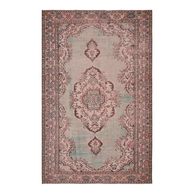 1970s Vintage Turkish Handmade Wool Cotton Green Area Rug For Sale