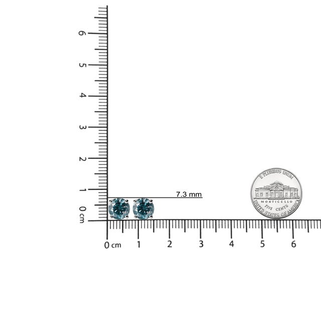 Early 21st Century 14K White Gold 3.00 Cttw Blue Lab Grown Diamond Stud Earrings with Screw Backs, A Pair For Sale - Image 5 of 5