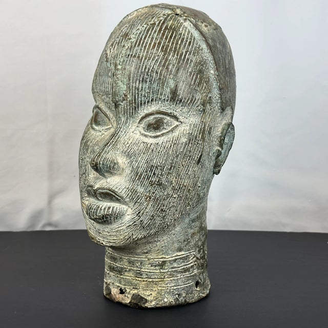 Benin Patinated Bronze Head For Sale - Image 4 of 13