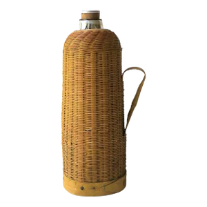 Antique Wicker Mercury Glass Thermos Pitcher