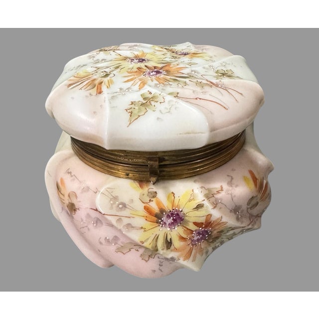 Glass Antique Victorian Signed Wavecrest Floral Decorated Art Glass Dresser Box For Sale - Image 7 of 12