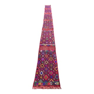 Extra Long Vibrant Colors Kilim Vintage Handmade Rug Runner For Sale
