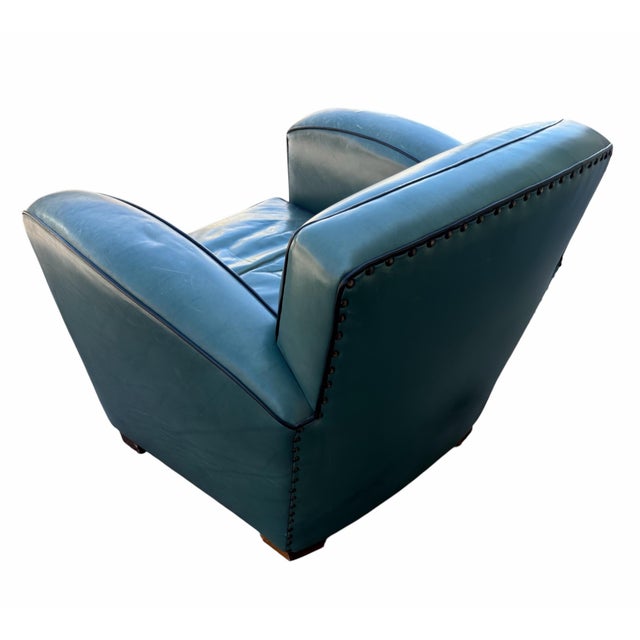 Thomas Callaway Art Deco Leather Club Chair 1 of 2 For Sale - Image 4 of 6