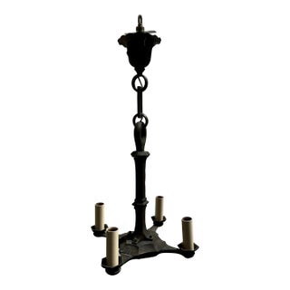 Vintage Arts and Crafts Cast Bronze Four Arm Chandelier For Sale