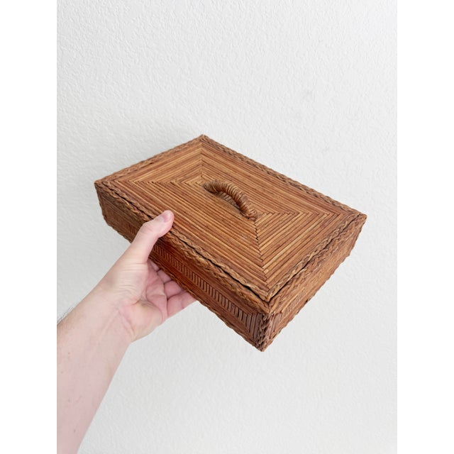 Wood Handmade Bamboo & Braided Seagrass Box For Sale - Image 7 of 17