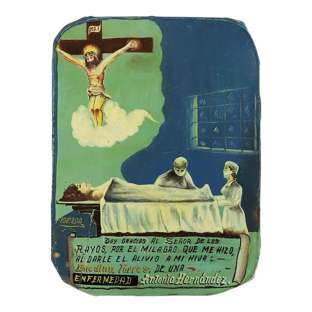 1960s Original Mexican Retablo "Exvotos" Oil on Tin For Sale