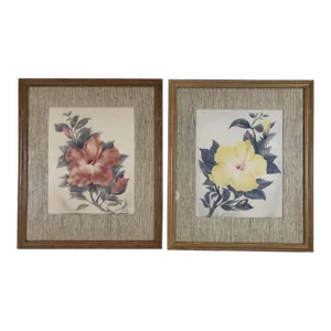 1940 Floral Still Life Original Airbrushed Painting by Ted Mundorff, Pair