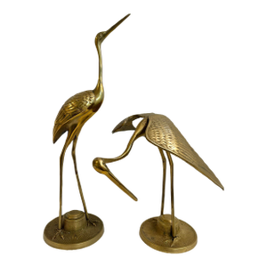 Mid 20th Century Hollywood Regency Chinoiserie Brass Crane Sculptures - A Pair