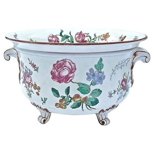 Vintage French Gien Floral Footed Bowl For Sale