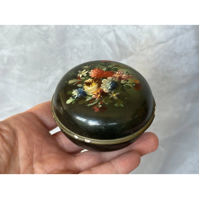 Antique Victorian Small Round Hand Painted Lacquer Box For Sale - Image 10 of 10
