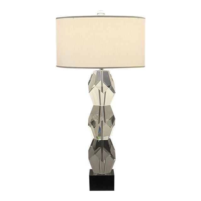 Global Views Triple Facet Block Crystal Table Lamp For Sale