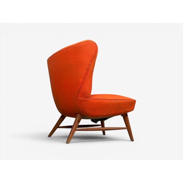 Elias Svendberg, Rare Easy Chair, Wood, Red Fabric, Sweden, 1940s For Sale - Image 11 of 12