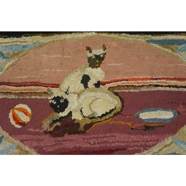 Antique American Hooked rug, size: Hooked Antique Wool 1930s American Small Scatter Size Rug, Country of Origin: American...