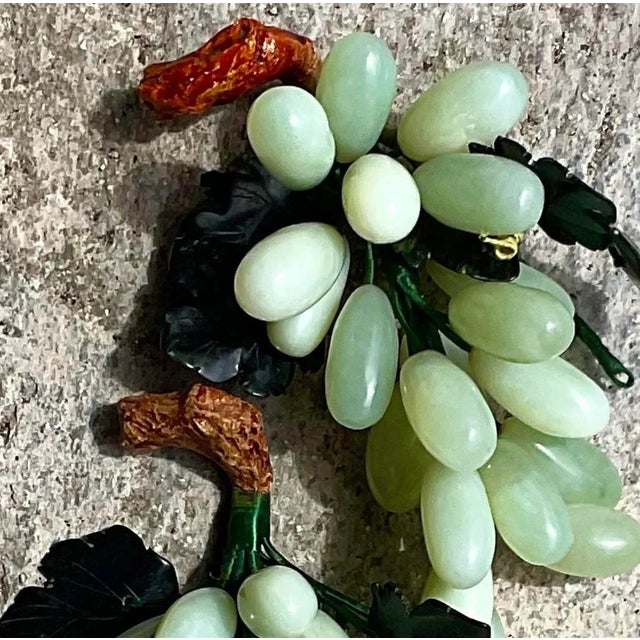 Vintage Carved Green Stone Grape Cluster Sculptures - A Pair For Sale - Image 9 of 13