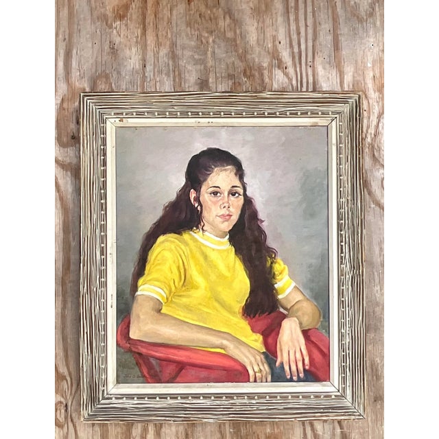 Vintage Signed Realist Portrait of Young Woman Oil Painting For Sale In West Palm - Image 6 of 13