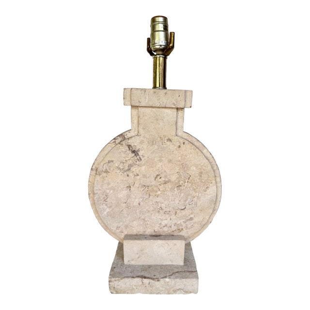 Vintage Hollywood Regency Solid Travertine Stone Lamp For Sale