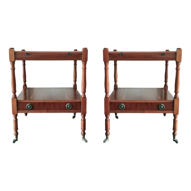 Oak Nightstands with Drawer and Shelf, 1930s, Set of 2 For Sale