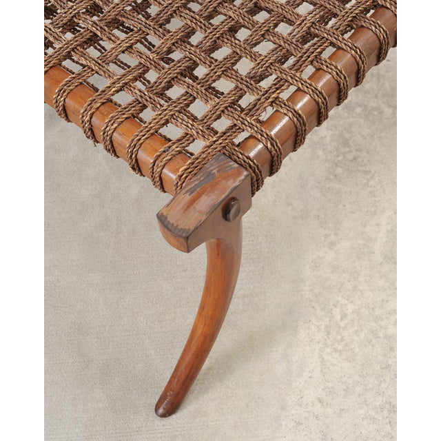 Pair of Robsjohn-Gibbings Style Walnut Klismos Rope Benches For Sale - Image 11 of 18