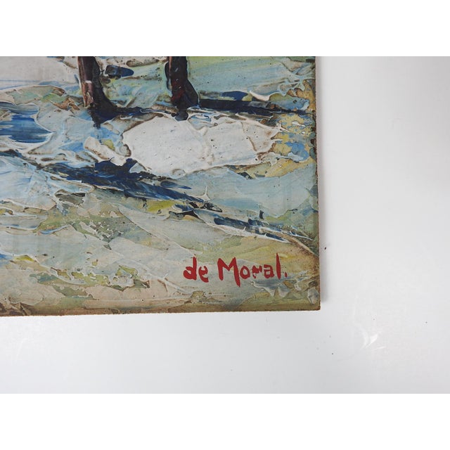 Mid 20th century oil on masonite impressionist winter snow landscape impasto painting. Signed de Monrel lower right...