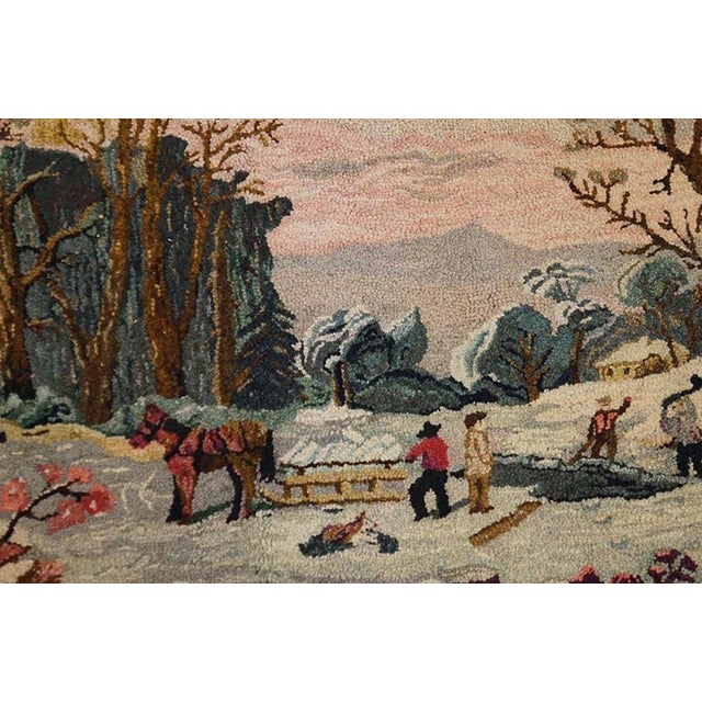 American 1950s Multicolor Scene Pictorial Vintage American Hooked Rug 1'10" X 2'10" Handknotted Wool Carpet For Sale - Image 3 of 7