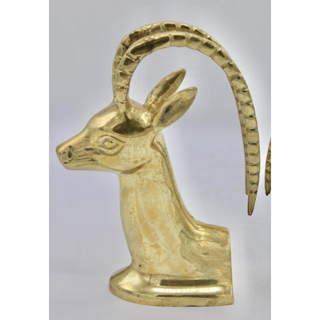 Vintage Hollywood Regency Brass Ibex Bookends - a Pair For Sale In Tulsa - Image 6 of 11