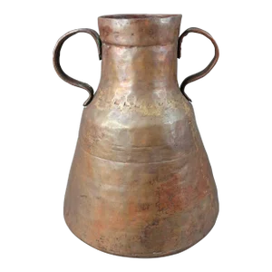 Mid 20th Century Large Hand Hammered Copper Handled Urn Jug Vessel Pot Vase Dovetailed