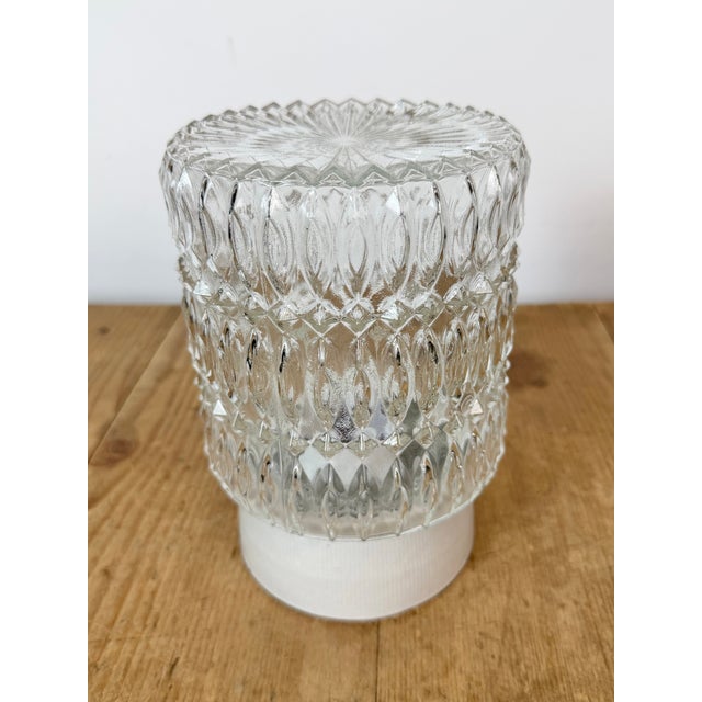 Industrial White Porcelain and Glass Ceiling Light, 1970s For Sale - Image 3 of 14