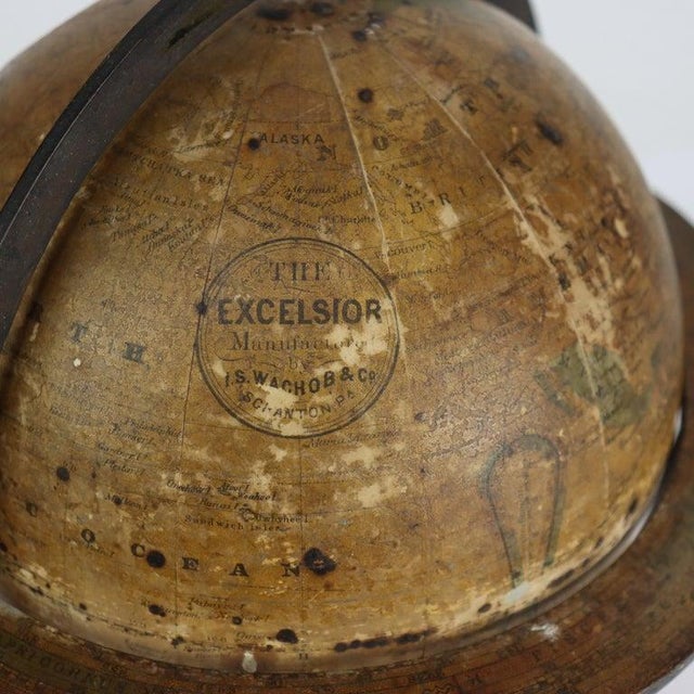 Antique I. S. Wachob & Co. “The Excelsior” Terrestrial World Globe On Walnut & Brass Stand 19thC Measures - 13 3/4" x 8...