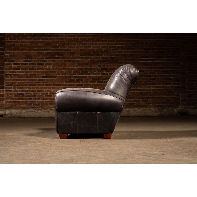 Vintage Leather Lounge Armchair in Black by Klaussner For Sale In Chicago - Image 6 of 9