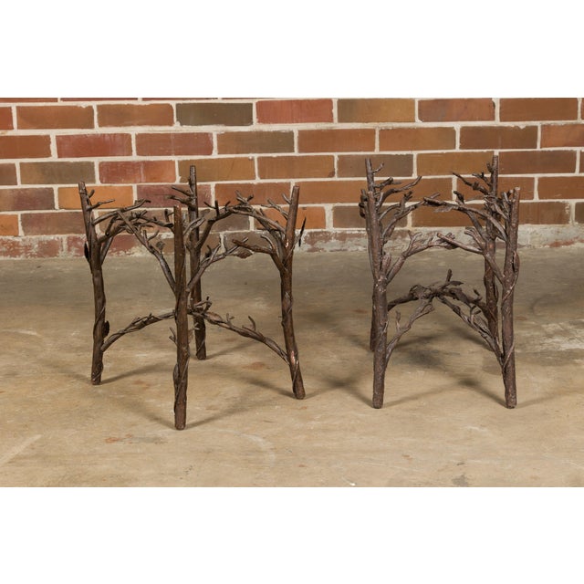 Mid 20th Century Pair of Midcentury French Iron Twig Drinks Table Bases with Cross Stretchers For Sale - Image 5 of 12