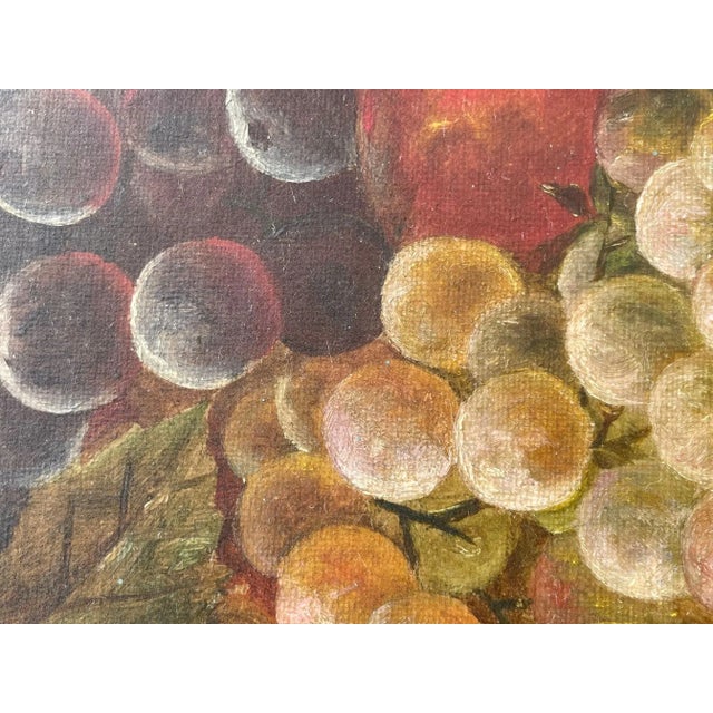 Sky Blue 19th Century American Oil Painting Still Life With Fruit and Grapes. For Sale - Image 8 of 13