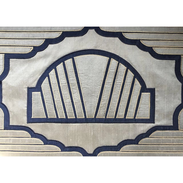 Hand cut, machine appliqued dupioni silk pillow, inspired by Art Deco