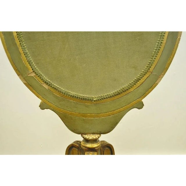 Antique French Louis XVI XV Style Carved Giltwood Green Oval Fireplace Screen For Sale - Image 9 of 10