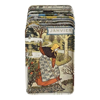 Vintage 1900s Decorative French Melamine Trays- Set of 12 For Sale