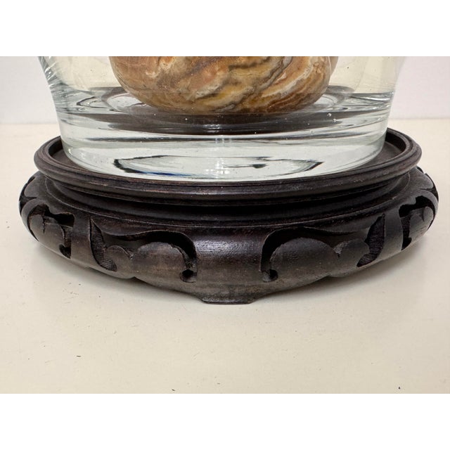 Carved Lotus Base Glass Bowl + Stone Sphere Set For Sale - Image 10 of 12