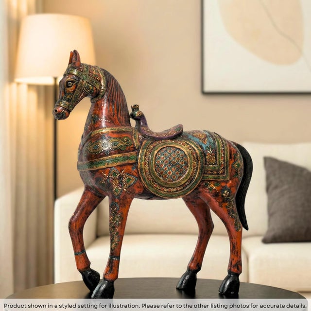 Bring the majesty of a royal horse into your living space with this breath taking hand carved painted masterpiece. This 24...