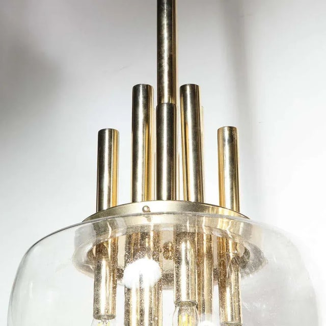 Mid-Century Modern Brass & Hand Blown Translucent/ Topaz Murano Glass Chandelier For Sale - Image 11 of 12