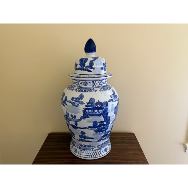 Monumental Blue and White Chinoiserie Porcelain Ginger Jar For Sale - Image 10 of 12
