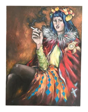 "Portrait of a Woman in Costume" Contemporary Expressionist Style Figurative Acrylic Painting on Canvas