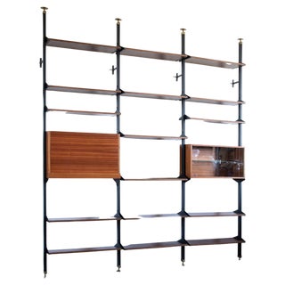 Mahogany Bookcase with Metal Uprights and Adjustable Shelves, Italy, 1950s For Sale