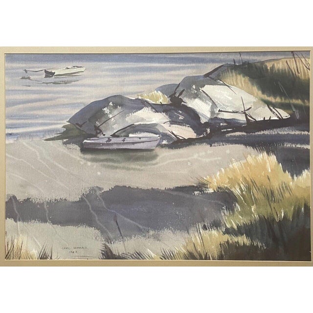 Vintage Carl Schmalz Jr Maine Boat Harbor Modernist Painting - Bowdoin & Amherst For Sale In Boston - Image 6 of 12