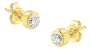 10K Yellow Gold 0.30 Cttw Round Brilliant-Cut Near Colorless Diamond Bezel-Set Stud Earrings (H-I Color, I1-I2 Clarity) - 2 Pieces
