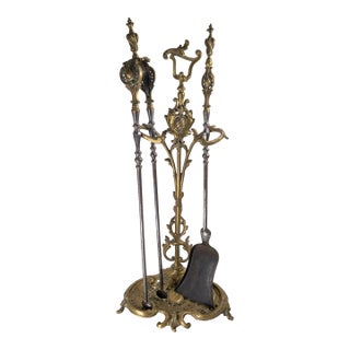 19th Century French or Austrian Bronze Rococo Revival Fireplace Tool Set For Sale