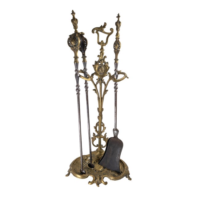 19th Century French or Austrian Bronze Rococo Revival Fireplace Tool Set For Sale
